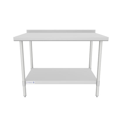 48" x 30" Economy Duty Work Table 18 Gauge 430 Stainless Steel with 2" Backsplash and Galvanized Undershelf, NSF