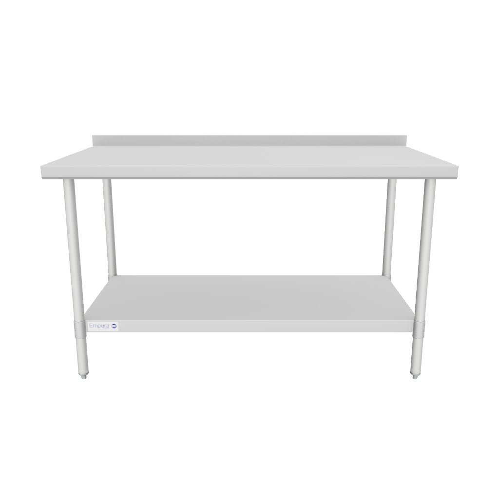 60" x 30" Economy Duty Work Table 18 Gauge 430 Stainless Steel with 2" Backsplash and Galvanized Undershelf, NSF