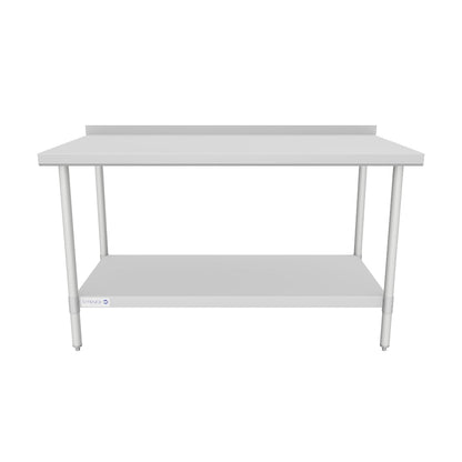 60" x 30" Economy Duty Work Table 18 Gauge 430 Stainless Steel with 2" Backsplash and Galvanized Undershelf, NSF