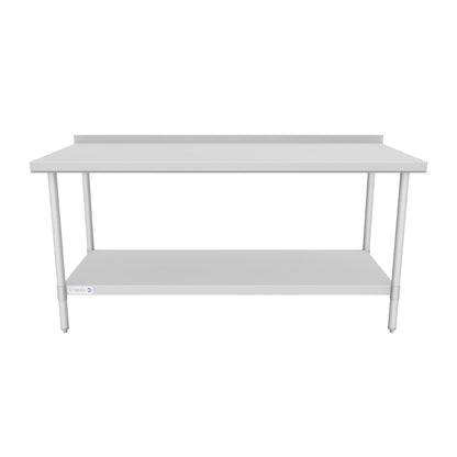 72" x 30" Economy Duty Work Table 18 Gauge 430 Stainless Steel with 2" Backsplash and Galvanized Undershelf, NSF