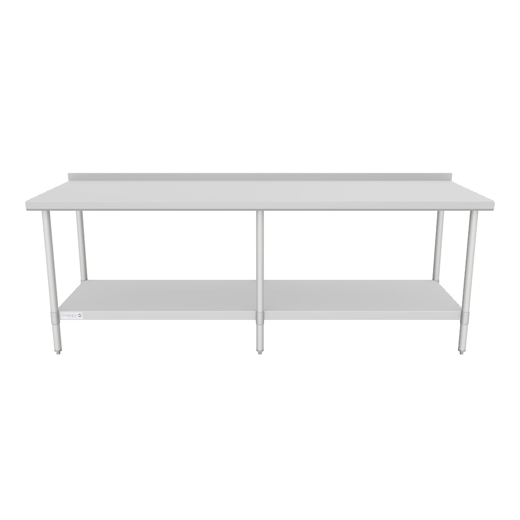 96" x 30" Economy Duty Work Table 18 Gauge 430 Stainless Steel with 2" Backsplash and Galvanized Undershelf, NSF