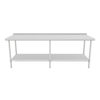 96" x 30" Economy Duty Work Table 18 Gauge 430 Stainless Steel with 2" Backsplash and Galvanized Undershelf, NSF