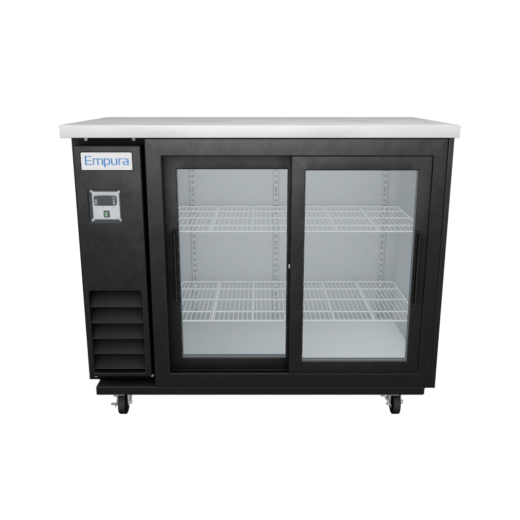 49" x 24" Sliding Glass Door Powder Coated Black Stainless Steel Commercial Back Bar Refrigerator