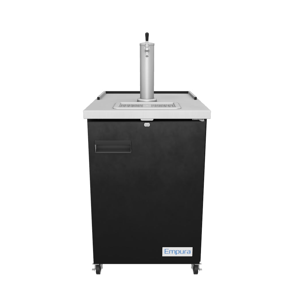24" Single Tap Commercial Kegerator Beer Dispenser - Black Powder-Coated Steel, Holds (1) 1/2 Keg