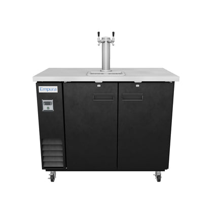 49" Double Tap Commercial Kegerator Beer Dispenser - Black Powder-Coated Steel, Holds (2) 1/2 Kegs