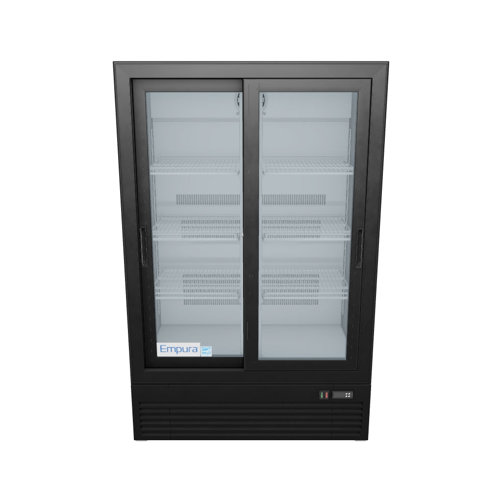 36" Black Swing Commercial Glass 2 Door Merchandiser Refrigerator with ClearKeeper™ Glass - 10 cu ft ENERGY STAR®