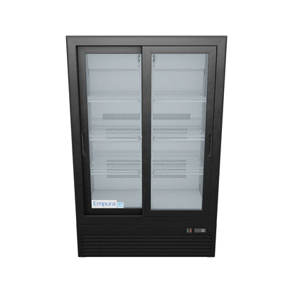 36" Black Swing Commercial Glass 2 Door Merchandiser Refrigerator with ClearKeeper™ Glass - 10 cu ft ENERGY STAR®