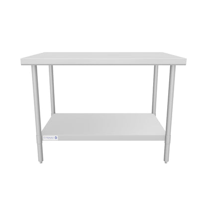 48" x 30" Super Duty Work Table 16 Gauge 304 Stainless Steel with Stainless Steel Legs and Undershelf, NSF