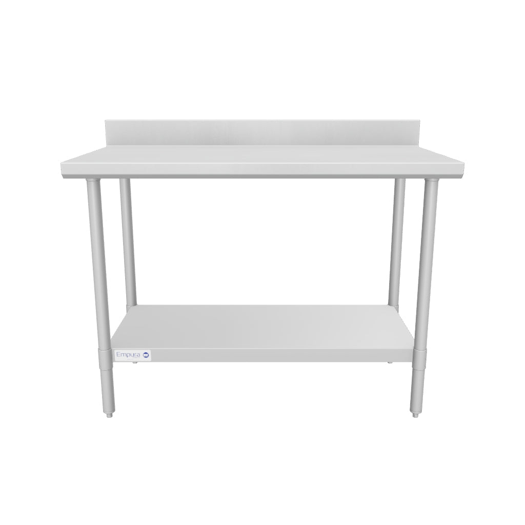 48" x 24" Super Duty Work Table 16 Gauge Stainless Steel with 4" Backsplash and 18 Gauge Stainless Steel Undershelf, NSF