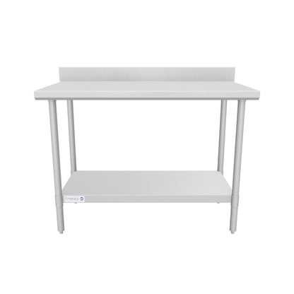 48" x 24" Super Duty Work Table 16 Gauge Stainless Steel with 4" Backsplash and 18 Gauge Stainless Steel Undershelf, NSF