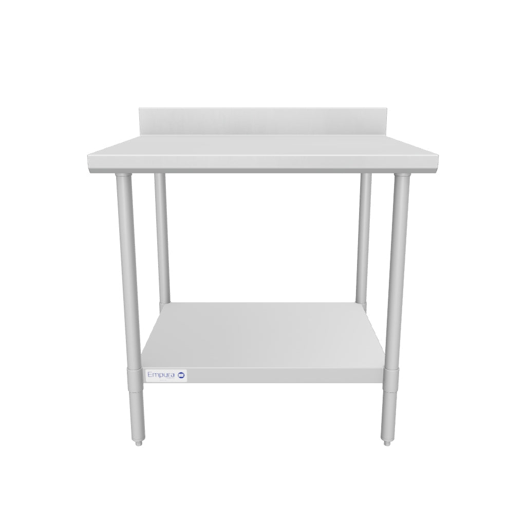 36" x 30" Super Duty Work Table 16 Gauge Stainless Steel with 4" Backsplash and 18 Gauge Stainless Steel Undershelf, NSF