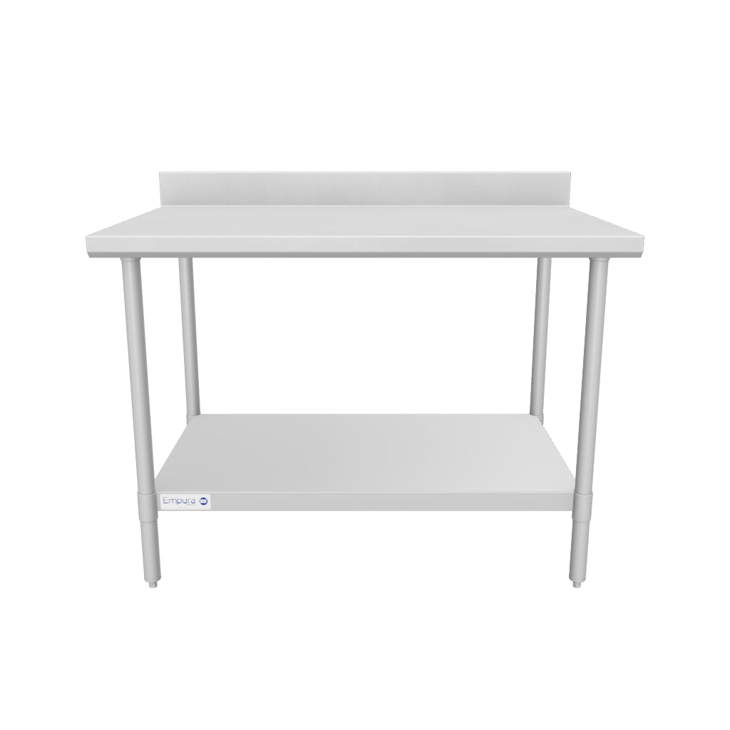 48" x 30" Super Duty Work Table 16 Gauge Stainless Steel with 4" Backsplash and 18 Gauge Stainless Steel Undershelf, NSF