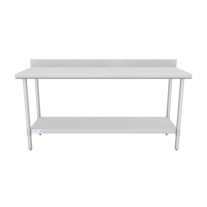 72" x 24" Standard Duty Work Table 18 Gauge Stainless Steel with 4" Backsplash and Galvanized Undershelf, NSF