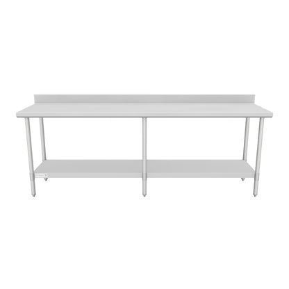 96" x 24" Standard Duty Work Table 18 Gauge Stainless Steel with 4" Backsplash and Galvanized Undershelf, NSF