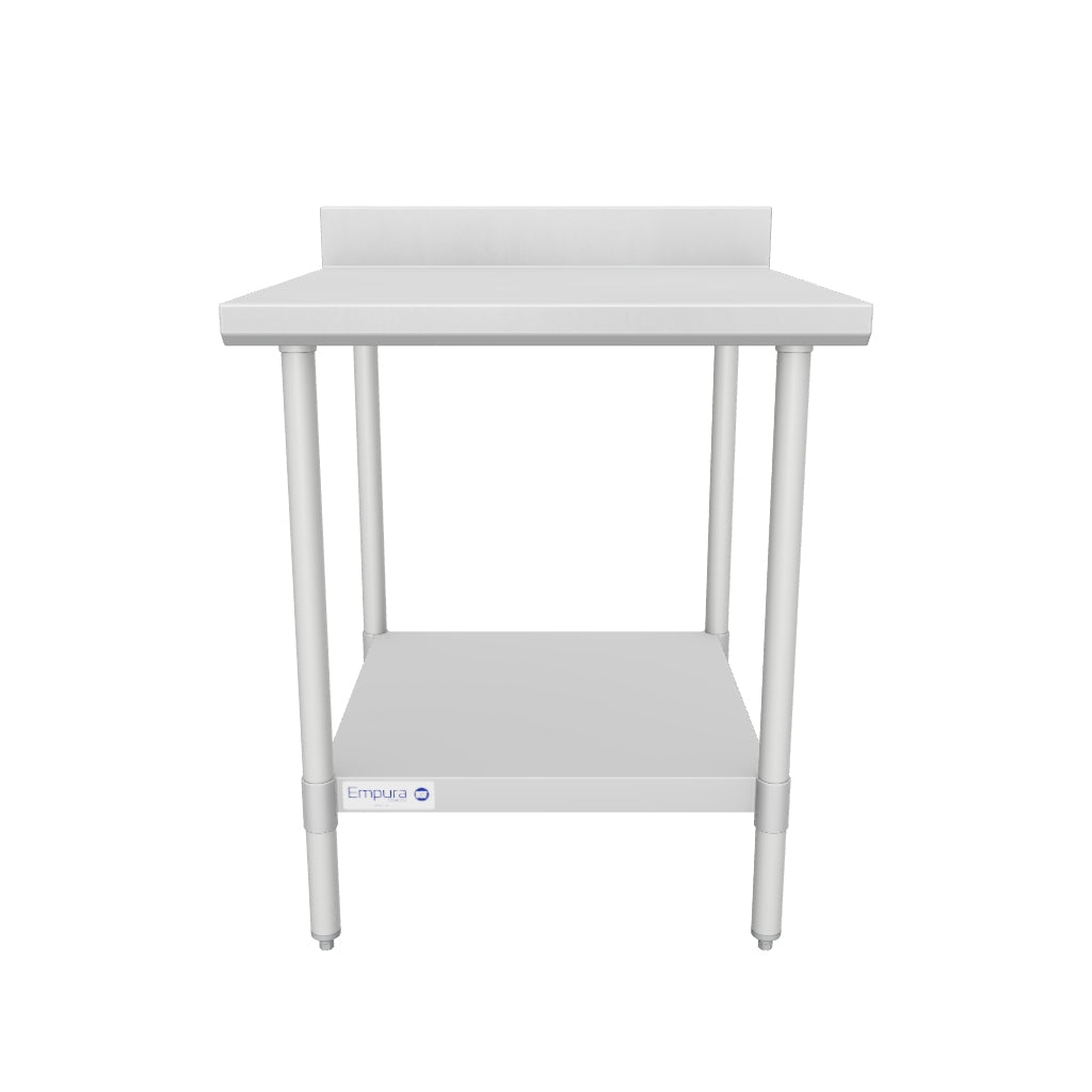 30" x 30" Standard Duty Work Table 18 Gauge Stainless Steel with 4" Backsplash and Galvanized Undershelf, NSF