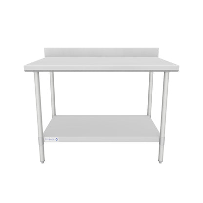 48" x 30" Standard Duty Work Table 18 Gauge Stainless Steel with 4" Backsplash and Galvanized Undershelf, NSF