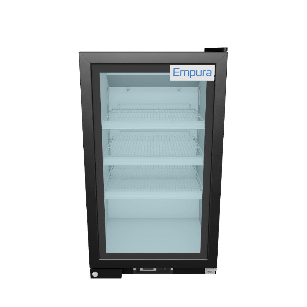 26" Countertop Black Swing Commercial Glass Door Merchandiser Refrigerator with ClearKeeper™ Glass - 7 cu ft