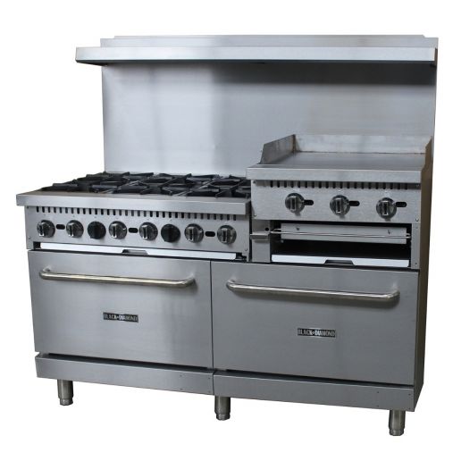 Empura EGR60-G24_NAT Natural Gas 60" Wide Stainless Steel 6-Burner Gas Range with 24" Right Side Griddle and 2 Full Sized Standard Ovens - 280,000 BTU