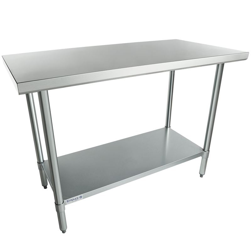 Empura 48" x 24" 18-Gauge 304 Stainless Steel Commercial Work Table with Flat Top Galvanized Legs and Undershelf