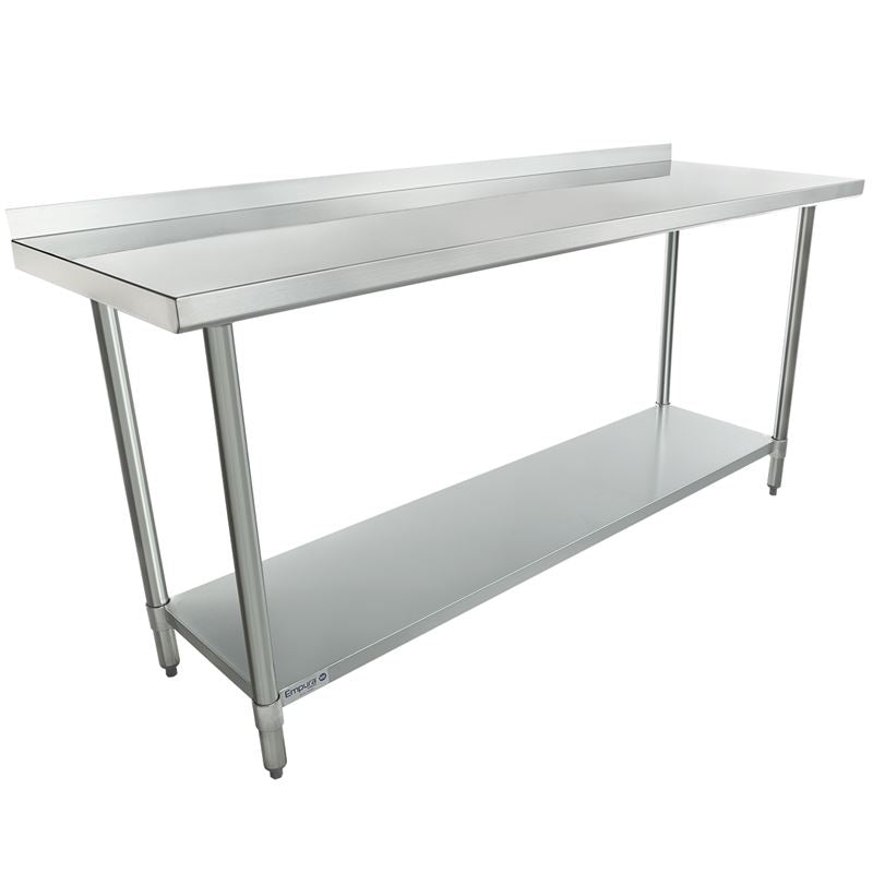 Empura 96" x 24" 18-Gauge 430 Stainless Steel Commercial Work Table with 2" Backsplash Galvanized Legs and Undershelf