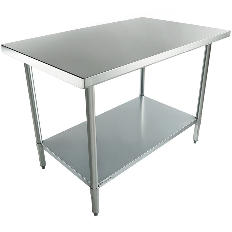 Empura 48" x 30" 18-Gauge 304 Stainless Steel Commercial Work Table with Flat Top Galvanized Legs and Undershelf